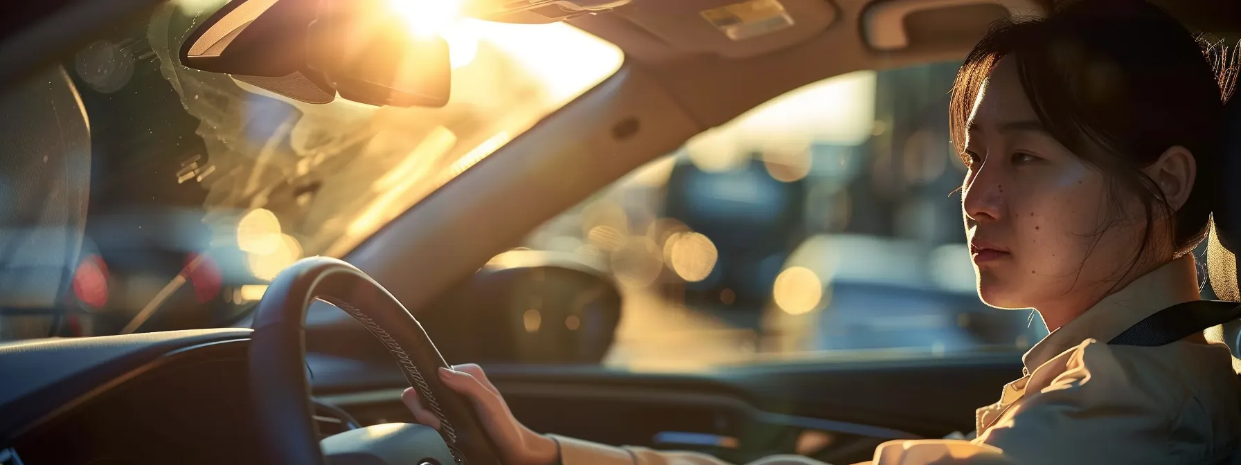a person sitting calmly in the driver's seat of a car, ready to take their road test.