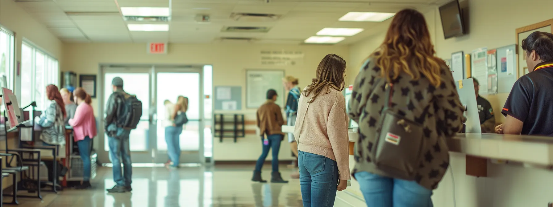 people waiting in line at the dmv office.
