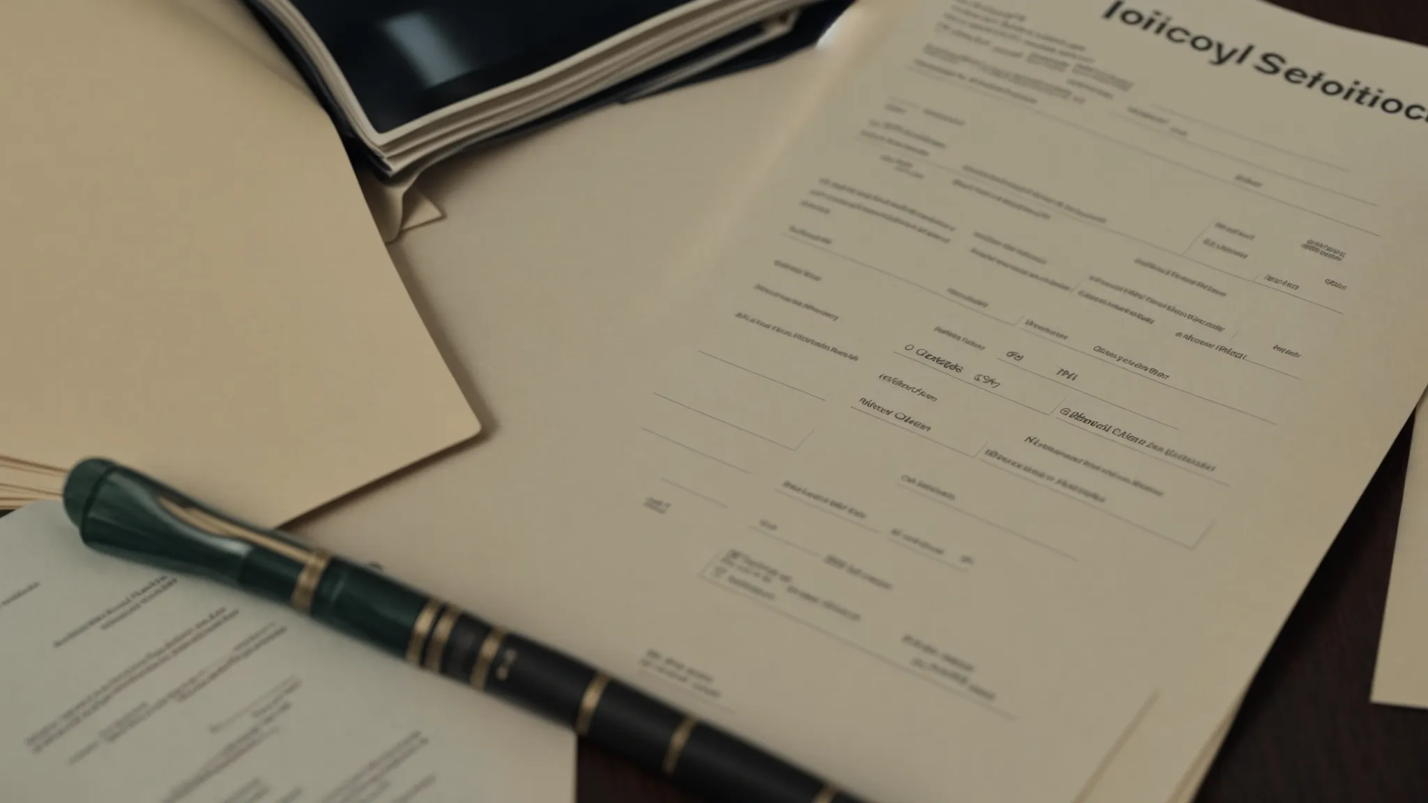 a pile of neatly arranged documents and forms next to a steering wheel on a desk, symbolizing preparation for dmv driving test registration.