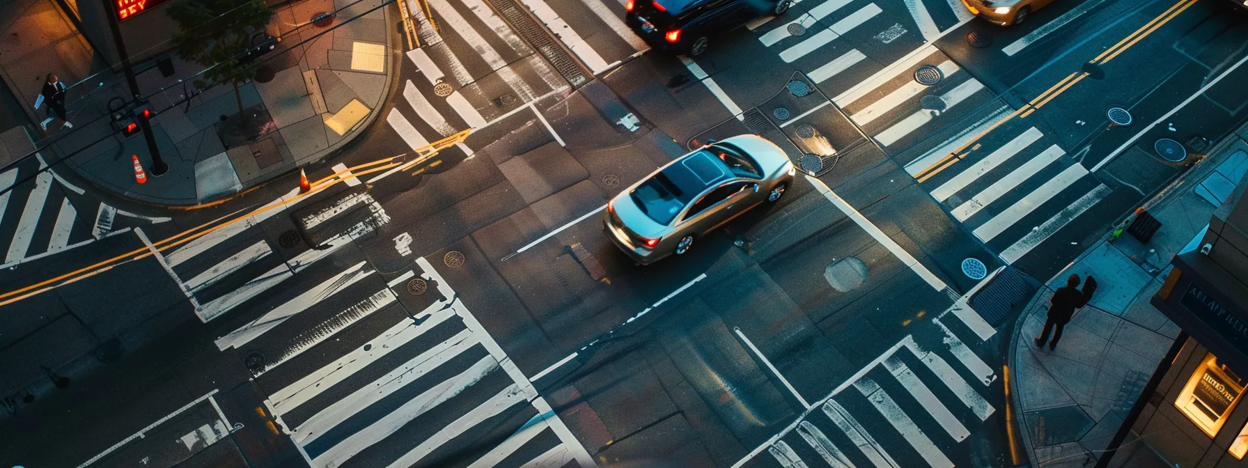 a driver confidently maneuvering through a complex intersection during a road test.