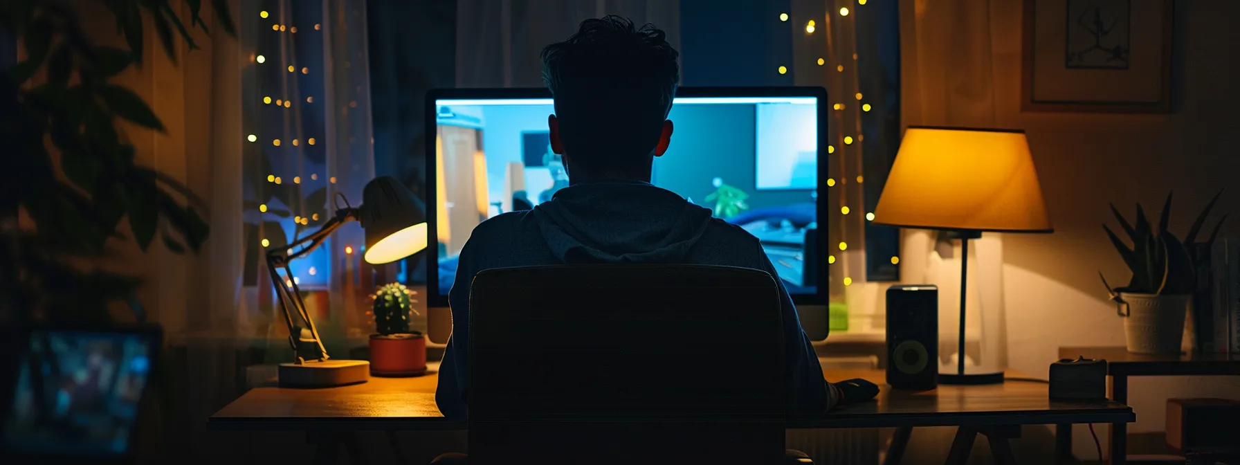 a person sitting at a computer, completing their 5 hour pre licensing course online.