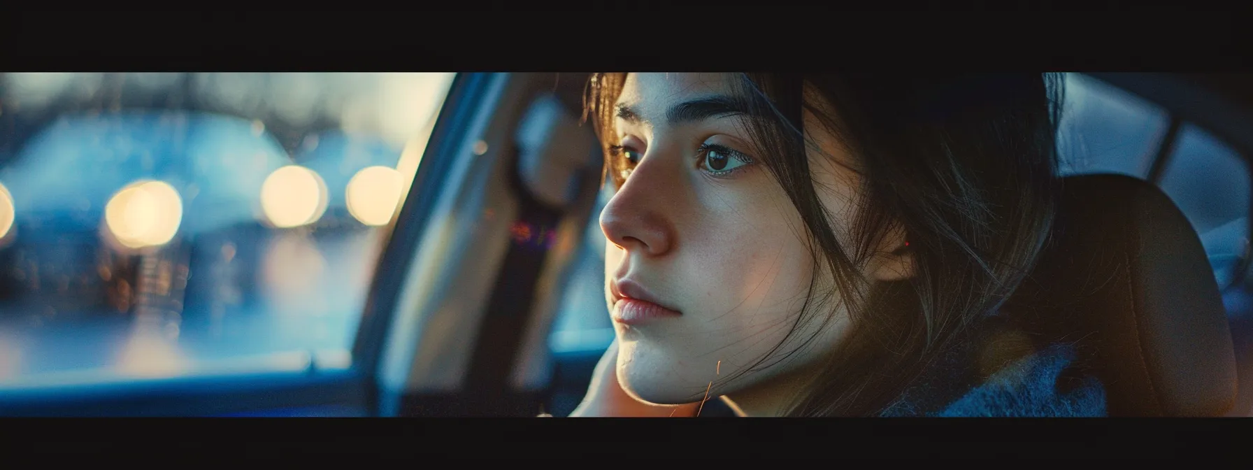 a person sitting in a car, looking eager and ready to start their journey towards getting their driver's license.
