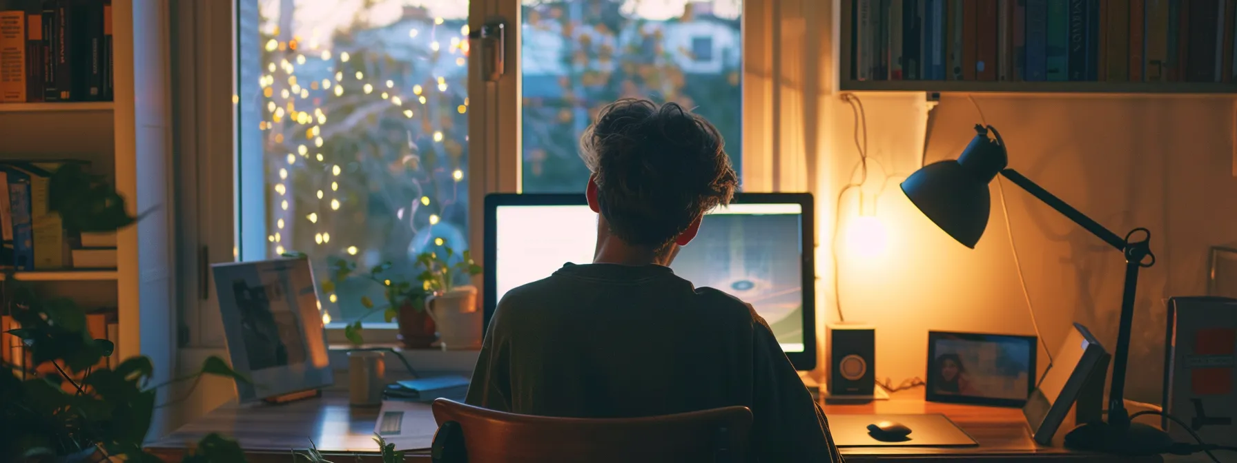 an individual sitting at a computer completing the online pre-licensing course.