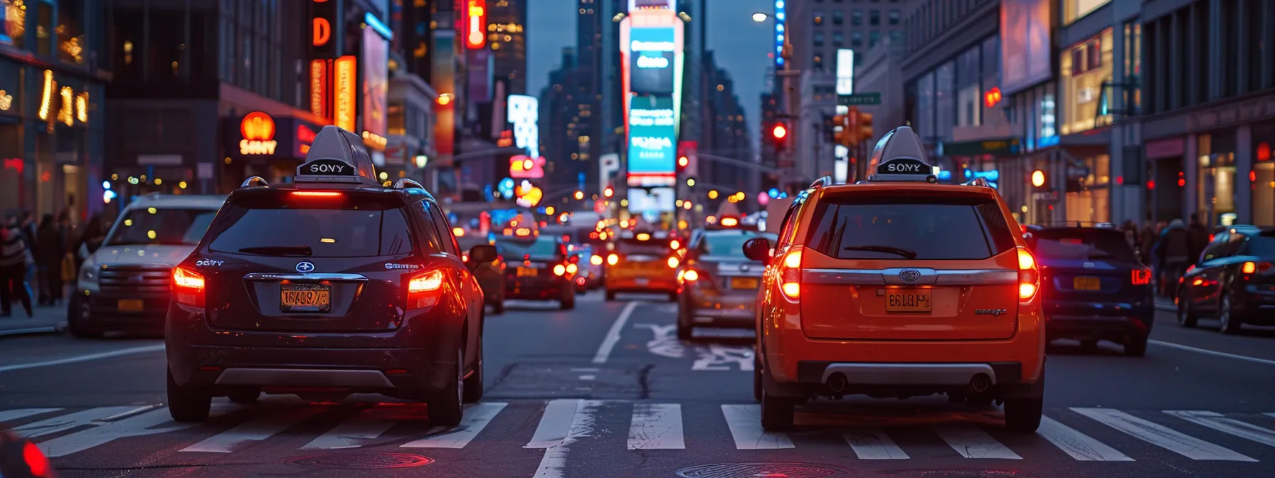 a driver smoothly parallel parking between two cars on a busy new york street.