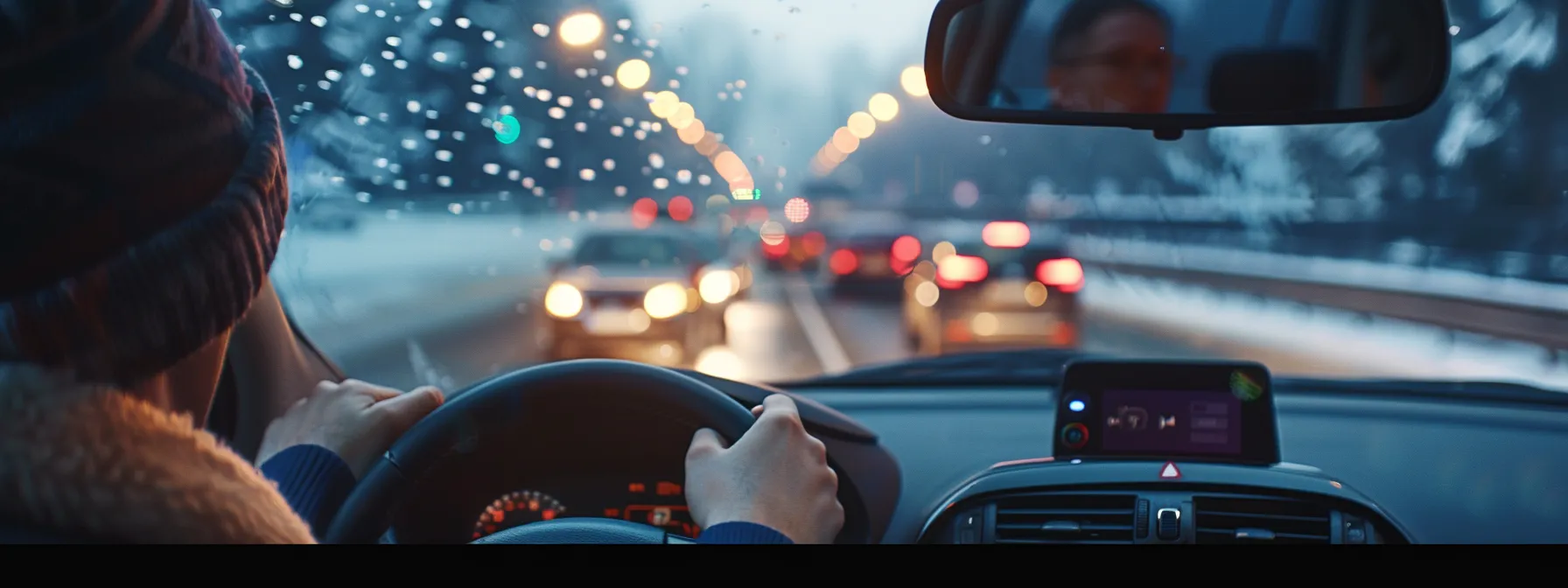 a driver nervously changing lanes during a driving test.