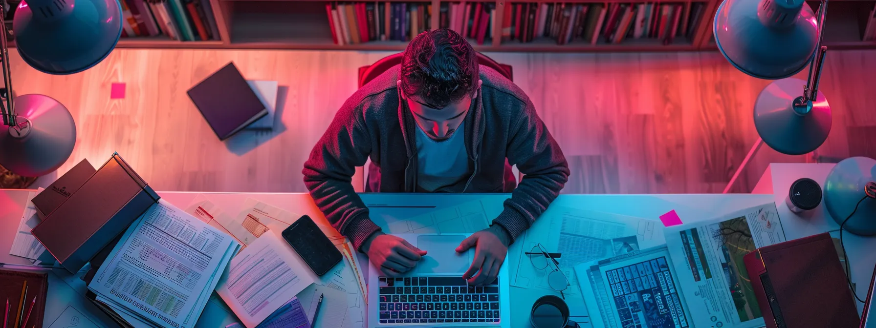 a person studying with a laptop, surrounded by driving manuals and practice tests.