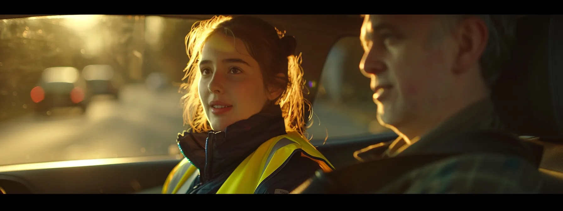 a student receiving feedback from a professional driving instructor during a lesson.