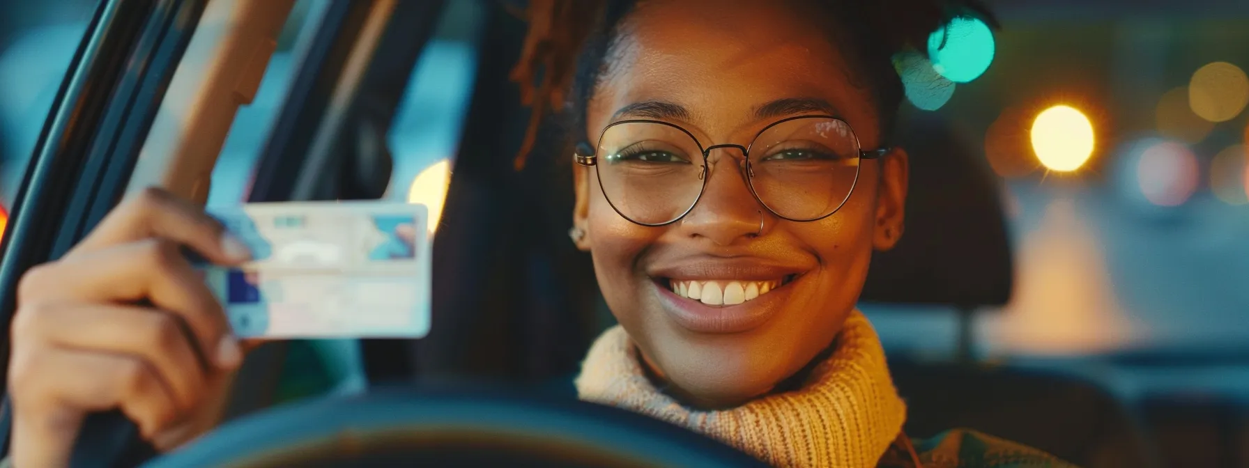 a new driver holding a temporary license with a confident smile, ready to navigate the road with restrictions in place.