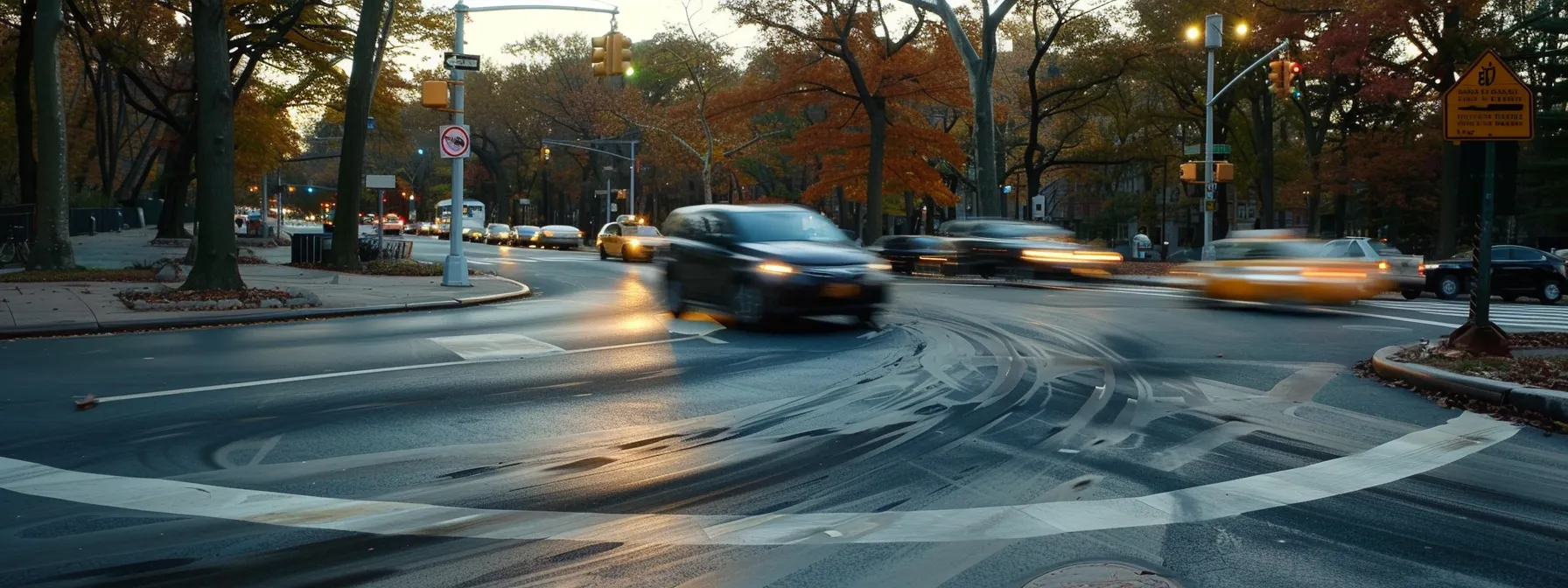 a driver navigating a roundabout with focus and composure during the road test in ny.