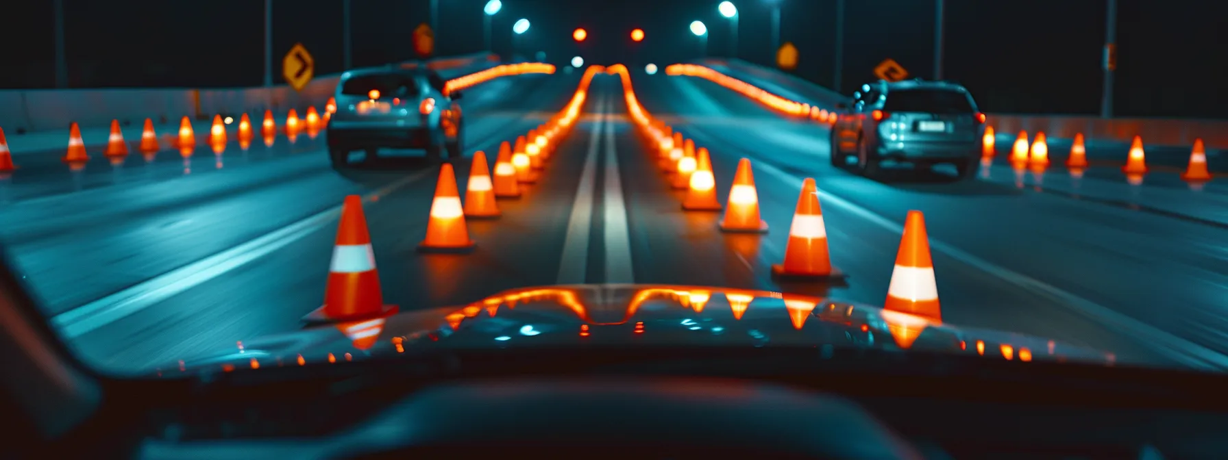 a driver successfully navigating through a series of traffic cones, showcasing precise vehicle control and adherence to traffic laws.
