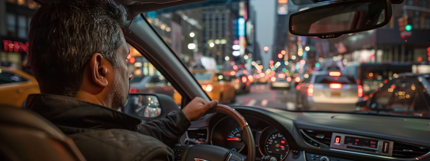 a driver examining the diverse road test locations in nyc, with a bustling urban backdrop.