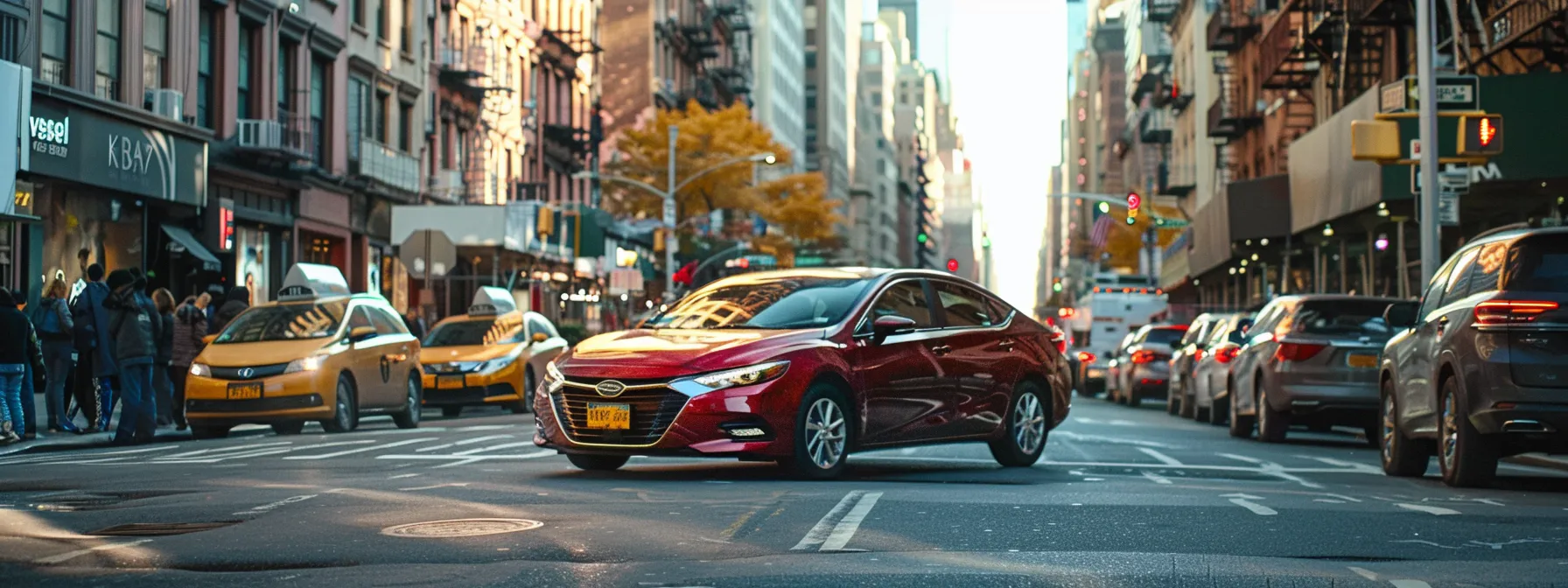 a driver smoothly parallel parks a sedan on a busy nyc street during the road test.