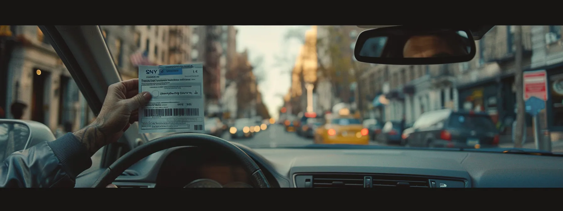 a driver holding up their identification, permits, and proof of practice hours in front of a dmv examiner on road test day in nyc.