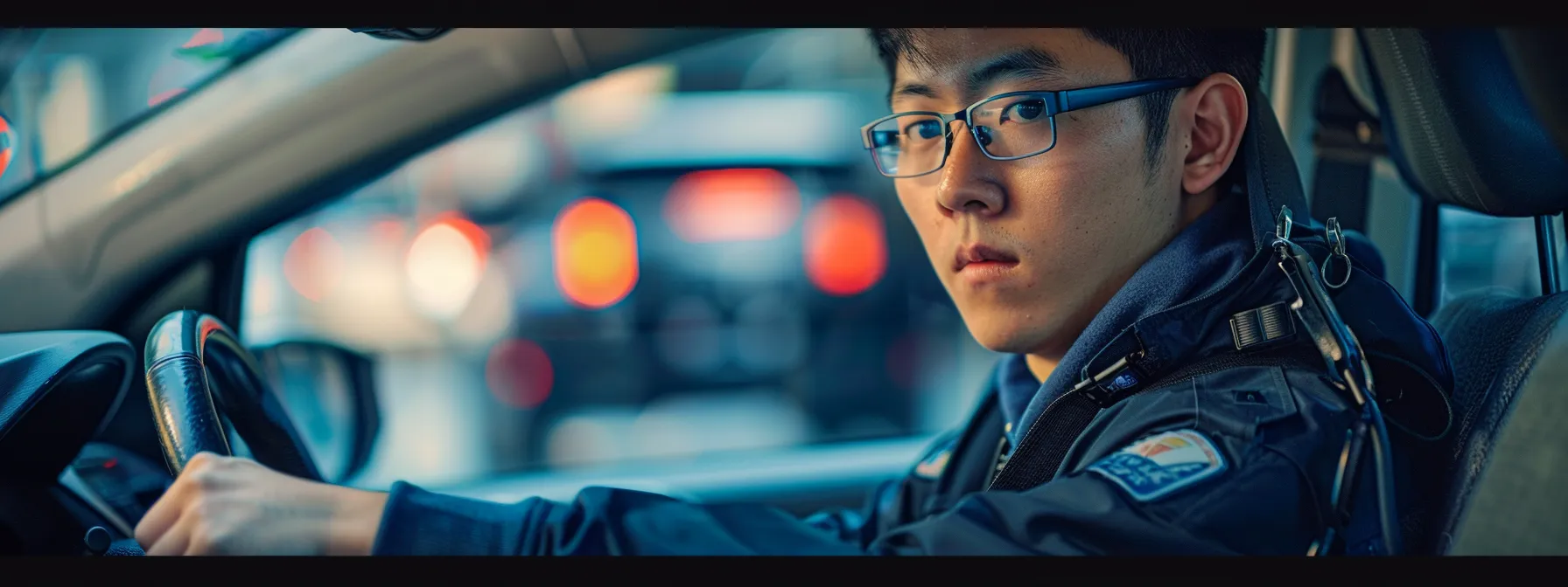 a calm test taker sitting in a well-prepared vehicle, focused and ready for the driving exam.