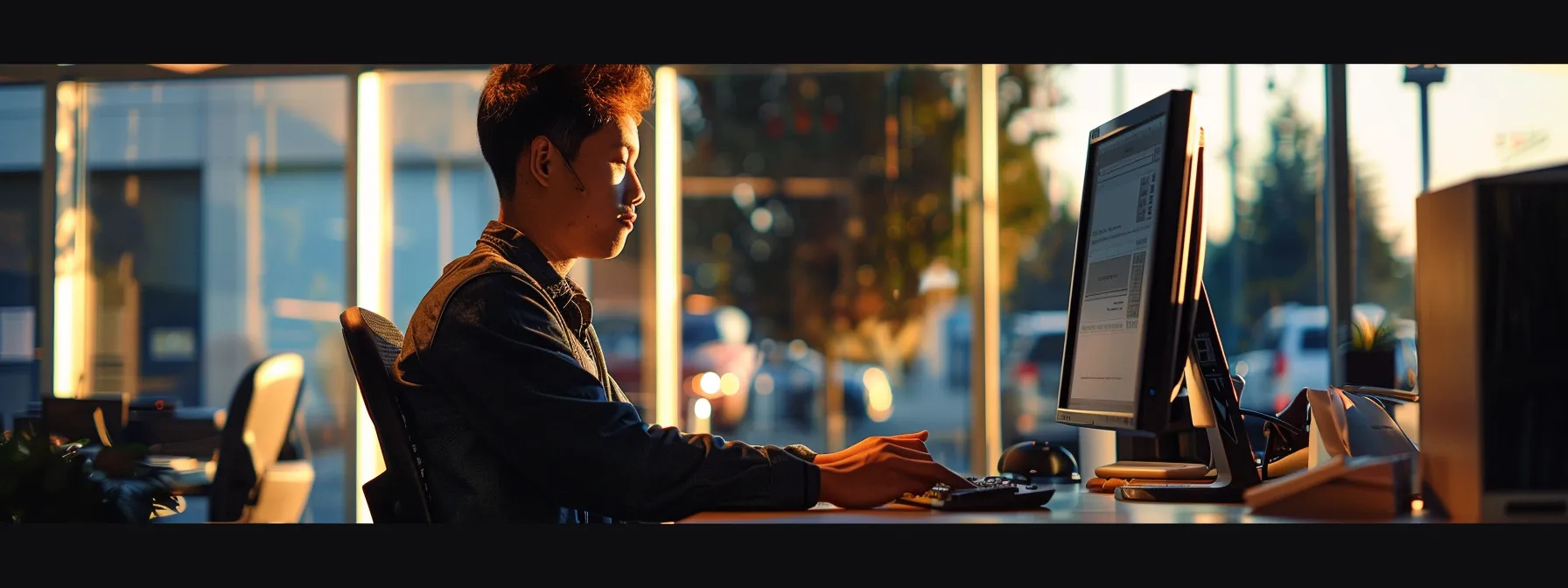 a person confidently scheduling a road test in person at a bustling dmv office.