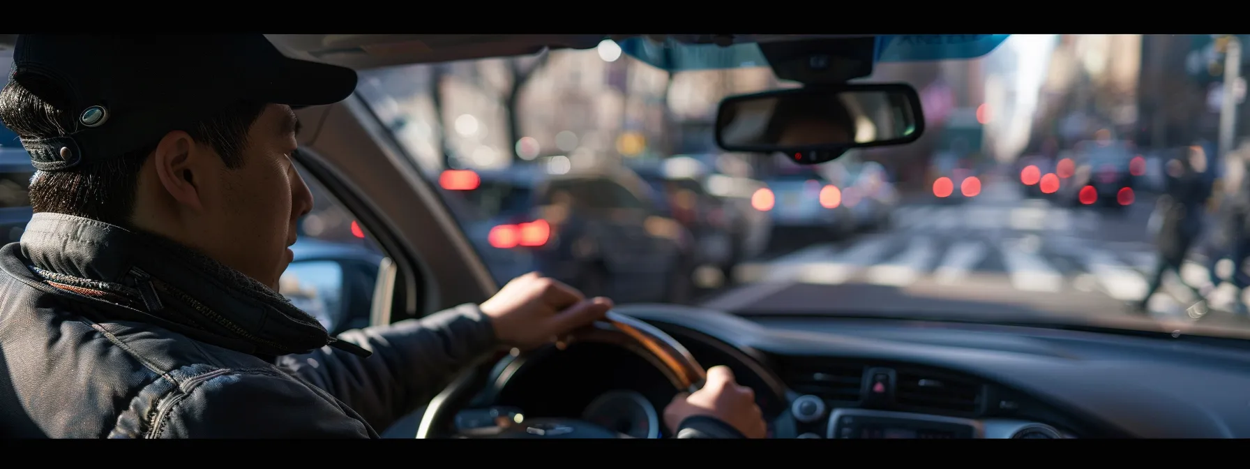 a driver carefully checking the cleanliness and proper functioning of their vehicle before the nyc road test.