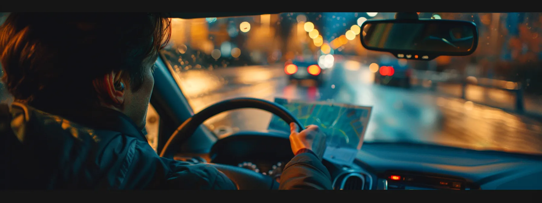 a driver looking over a map of test routes before their road test.