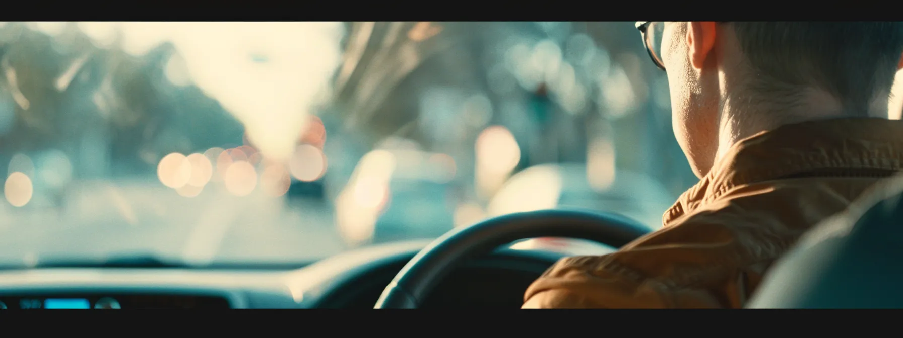 a driver sitting behind the wheel of a car, waiting to take their road test at a dmv test site.