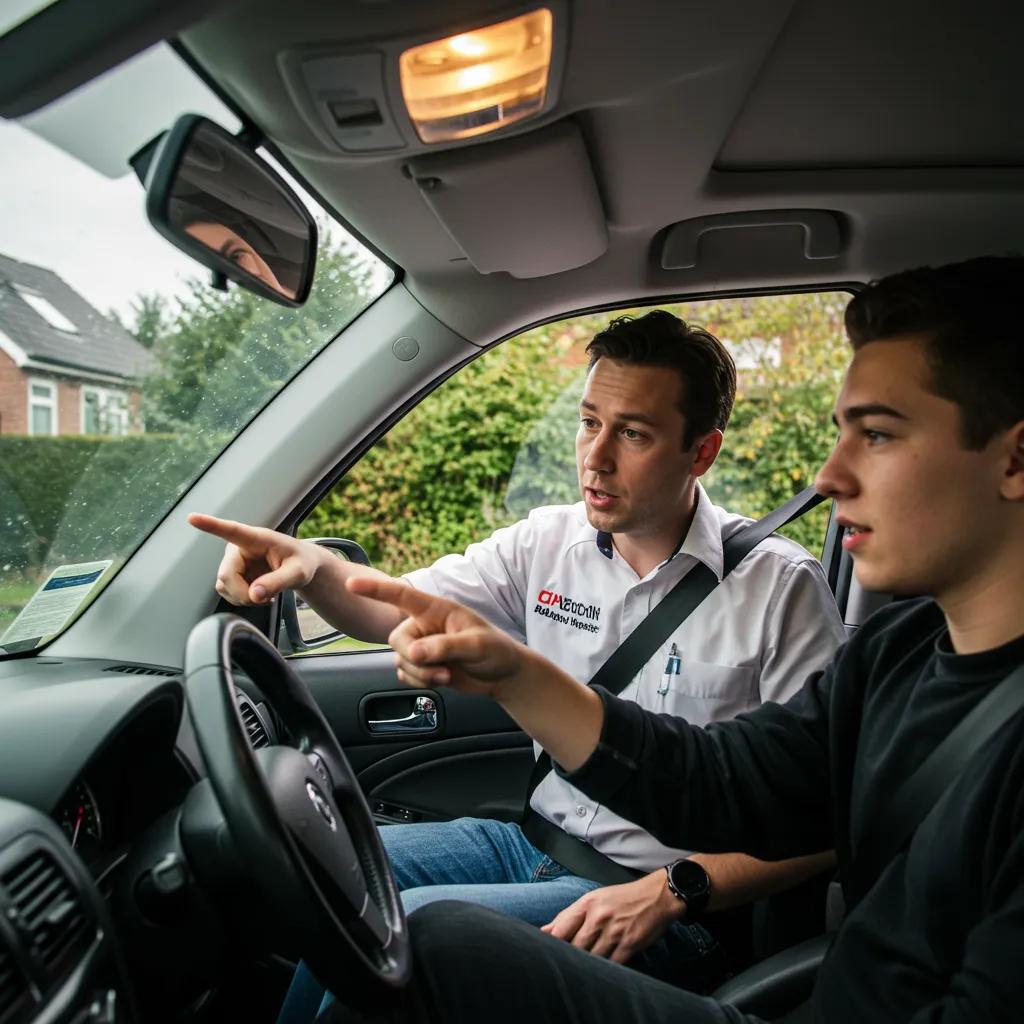 A driving instructor guiding a student through essential skills for the New York road test