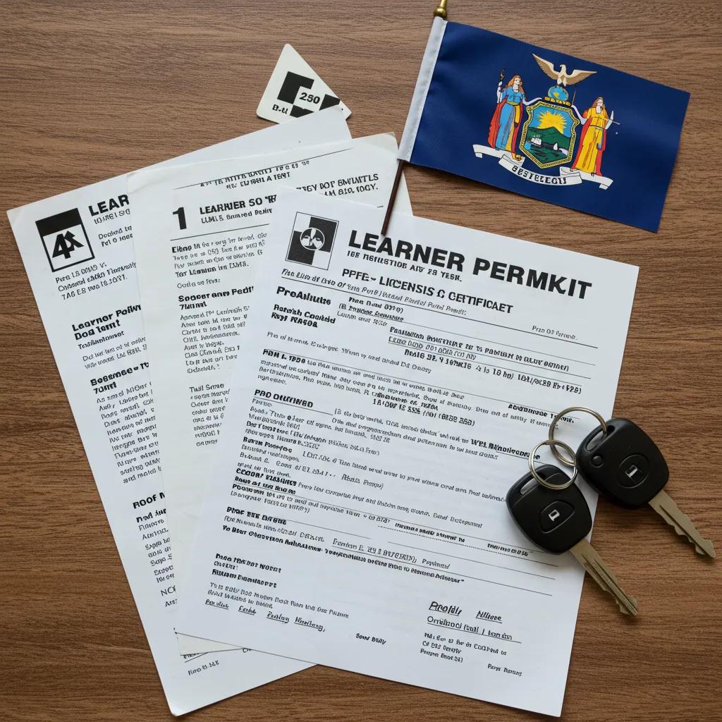 Essential documents for the New York road test laid out neatly on a table