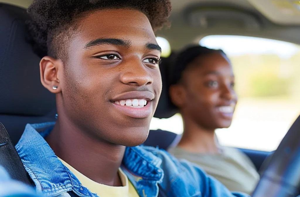 Group of young adults practicing driving maneuvers in a safe area, emphasizing preparation for NY DMV road test