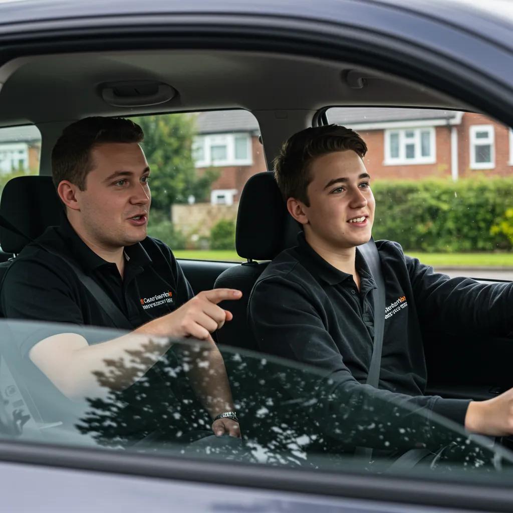 Driving instructor and student practicing driving maneuvers in preparation for NY road test
