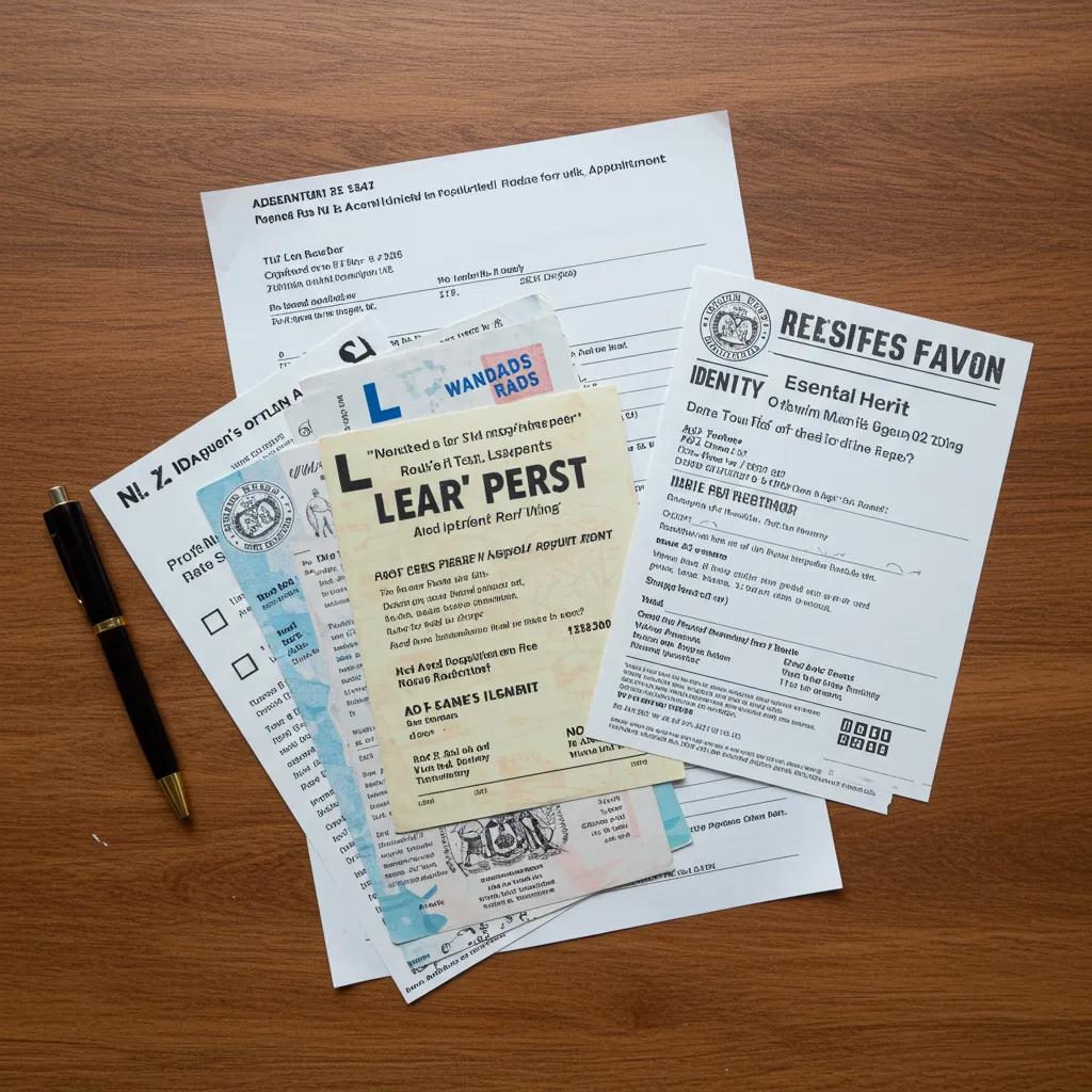 Essential documents for NY road test appointment laid out on a table