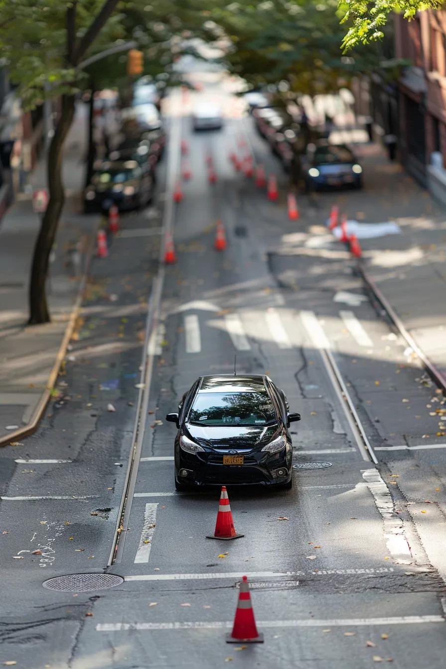 Student driver performing a precise three-point turn on a narrow street at Havemeyer Bronx road test site, showing excellent control.
