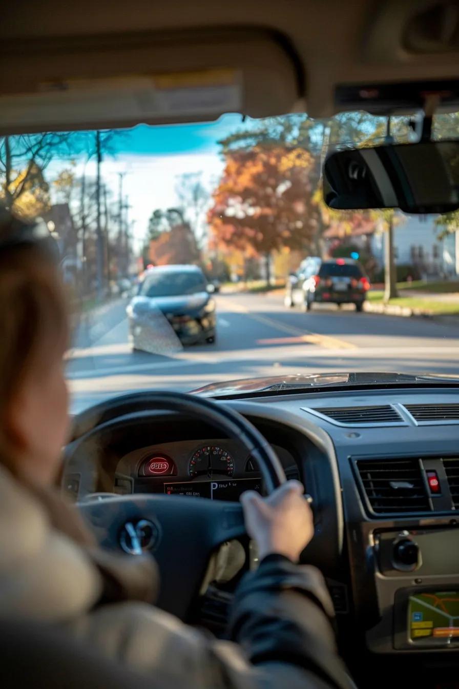 Student driver carefully navigating a T-intersection during a driving test at Havemeyer Avenue, demonstrating safe observation and control.