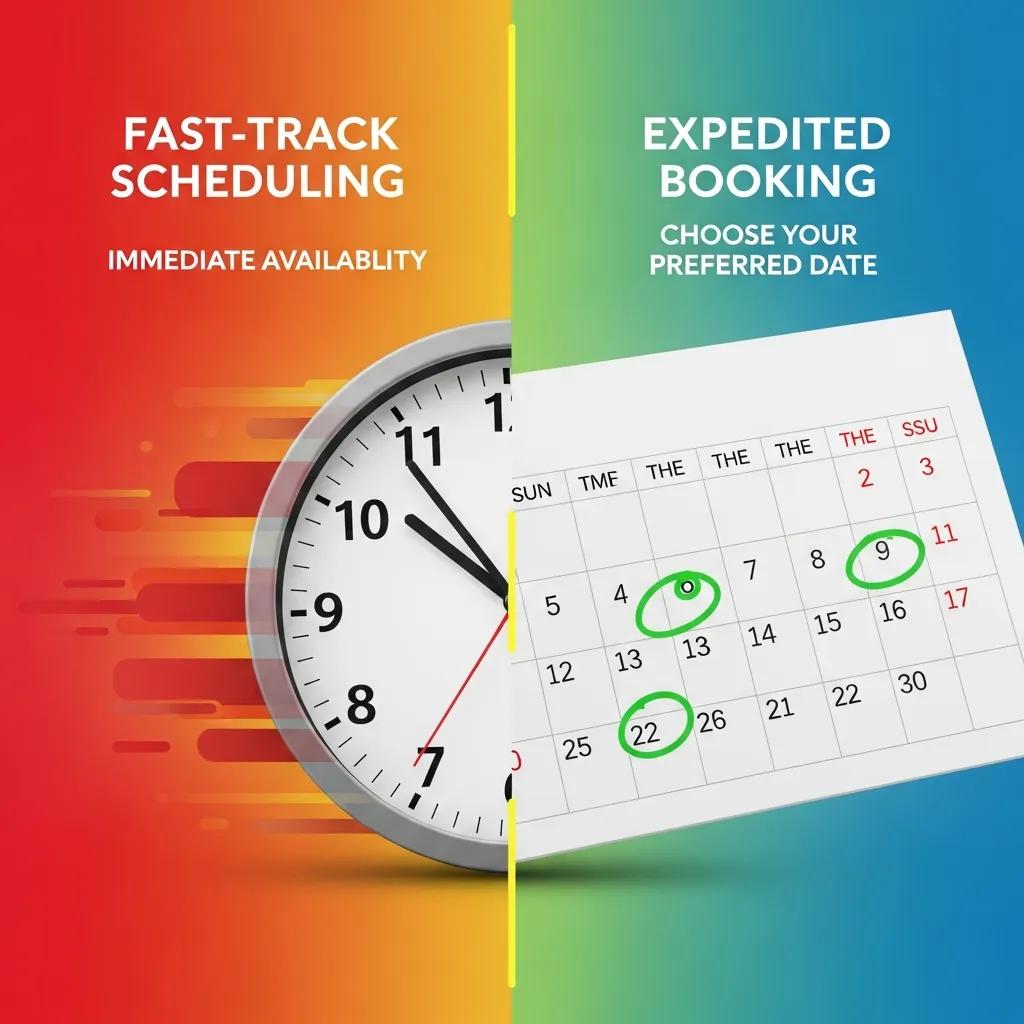 Chart comparing expedited road test options and their scheduling benefits