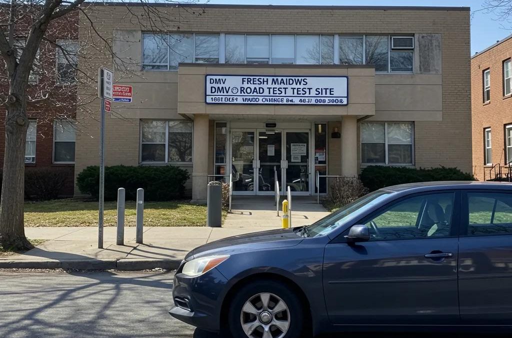 A car parked at the Fresh Meadows DMV road test site, ready for your successful test day.