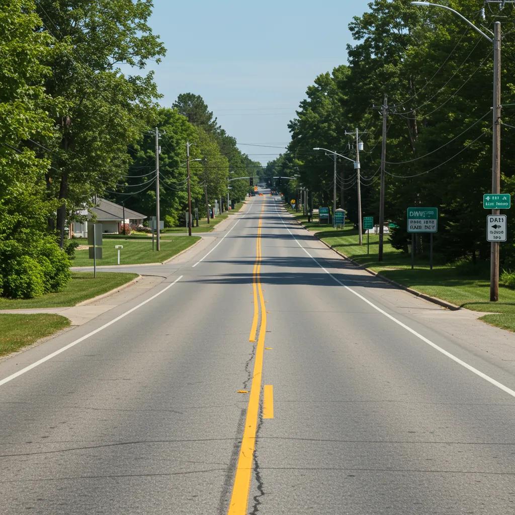 Clear, open roads at a suburban DMV road test location, ideal for a smooth driving test experience