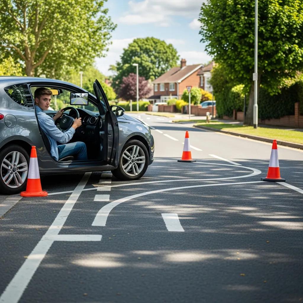 Learner driver practicing a three-point turn during preparation for the NY road test