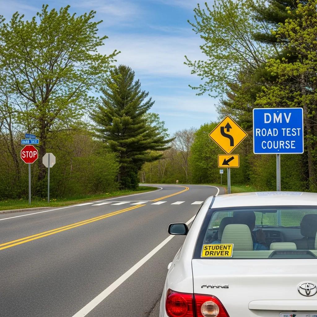Official NY DMV road test site with visible traffic signs