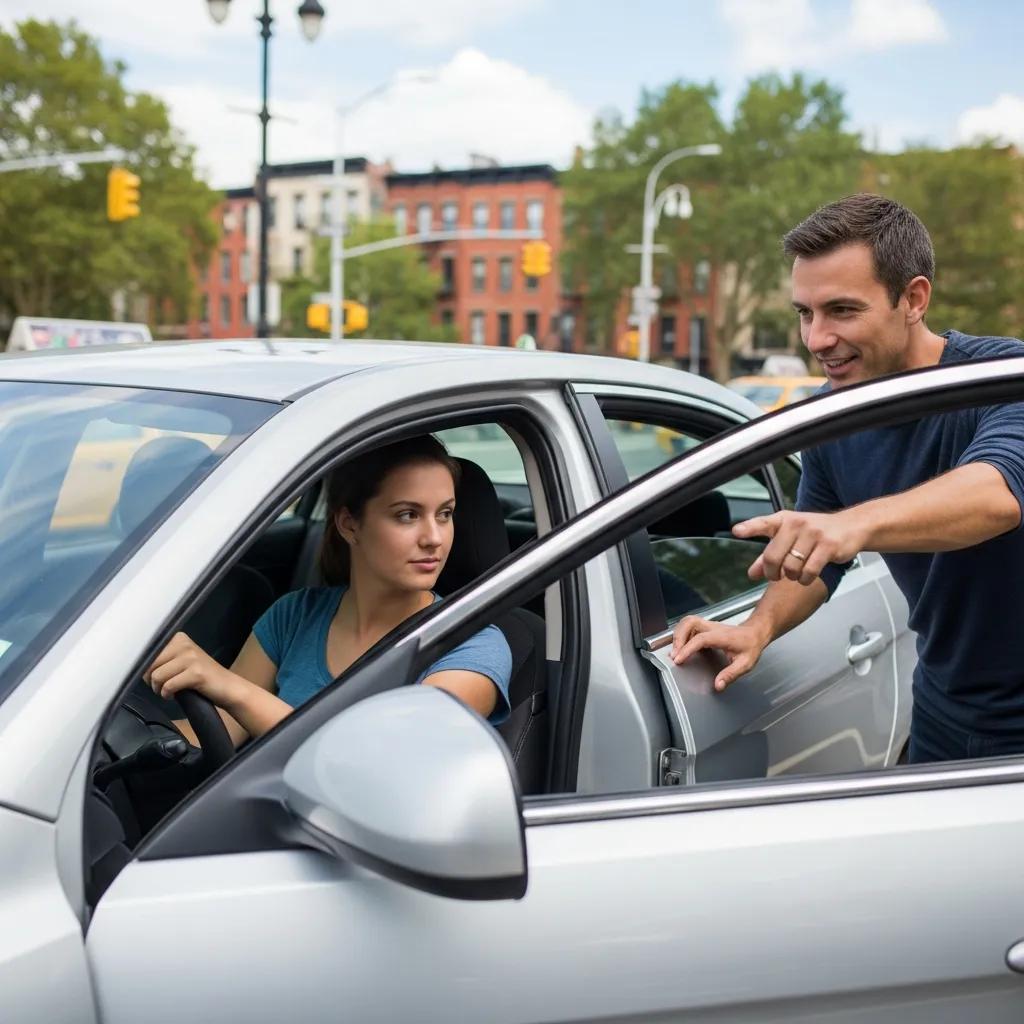 Instructor coaching student on parallel parking and test maneuvers