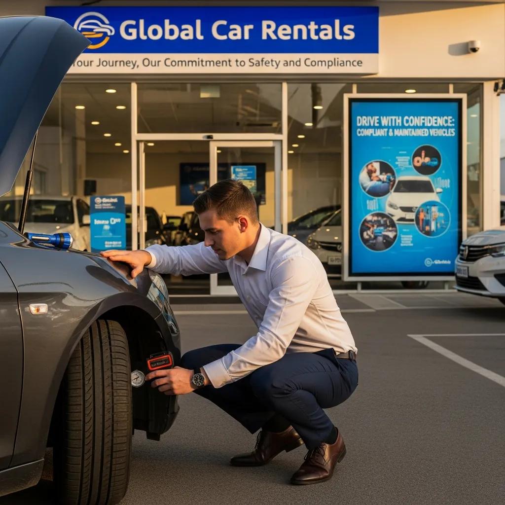 Person checking a rental car before the Ozone Park road test outside a rental agency