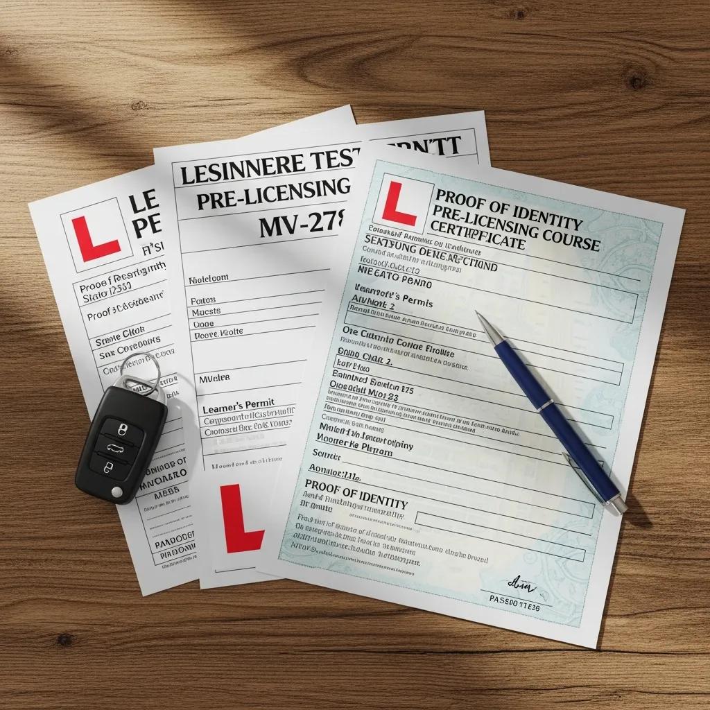 Essential documents for New Rochelle road test including learner's permit and pre-licensing certificate