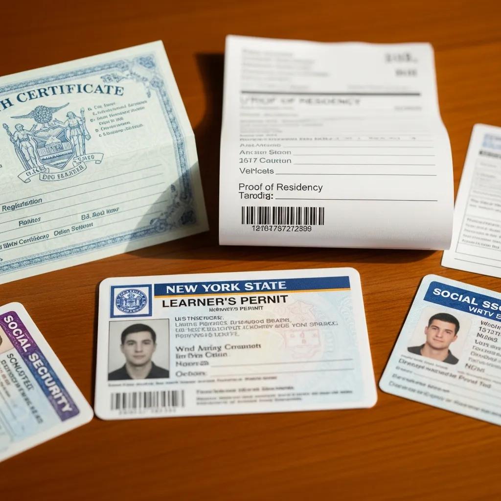 Essential documents for NY road test including learner's permit and proof of residency