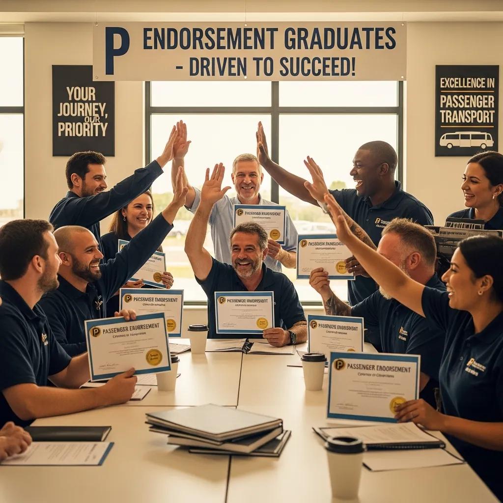 Group of drivers celebrating P endorsement training completion