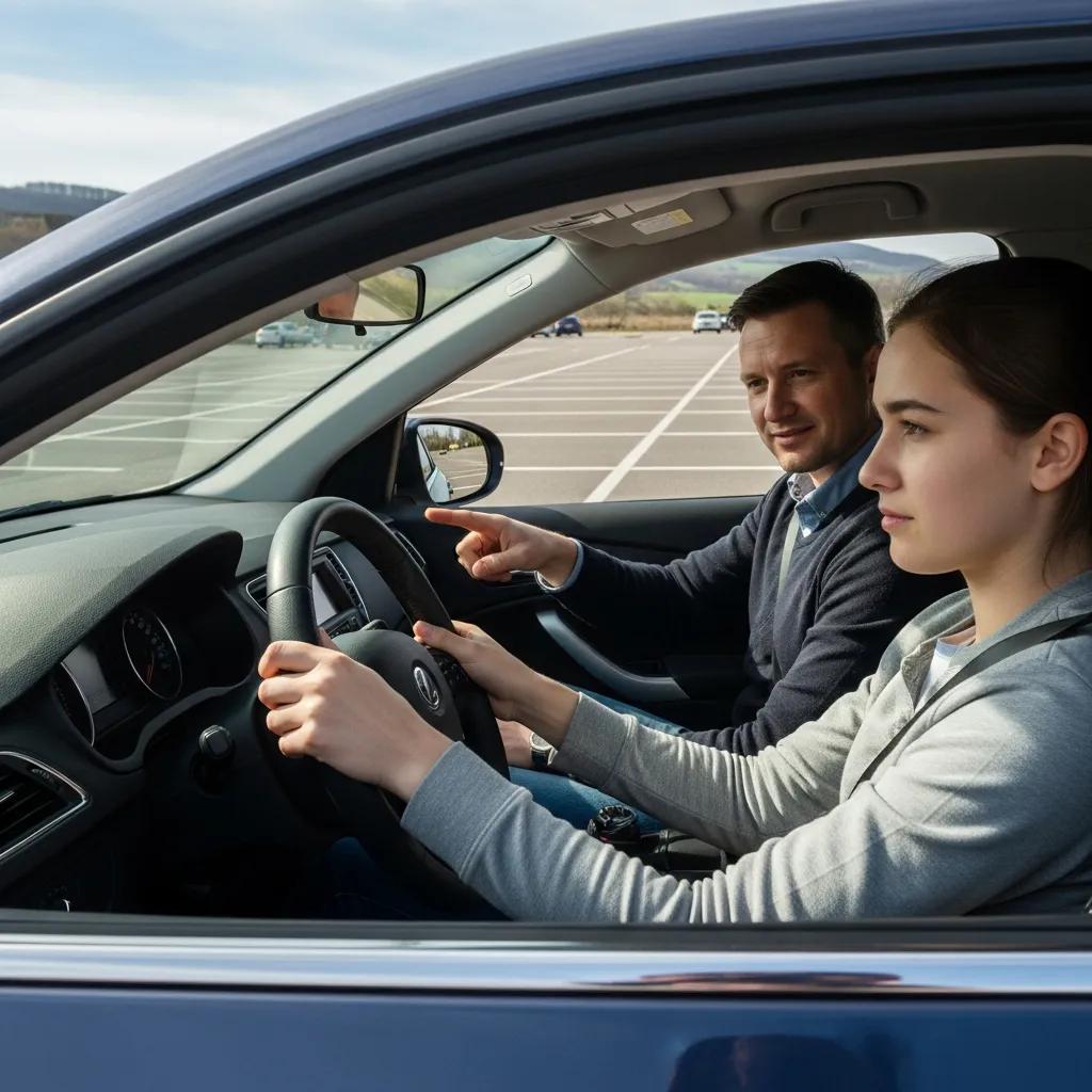 Learner driver practicing maneuvers with an instructor &mdash; preparing for the road test