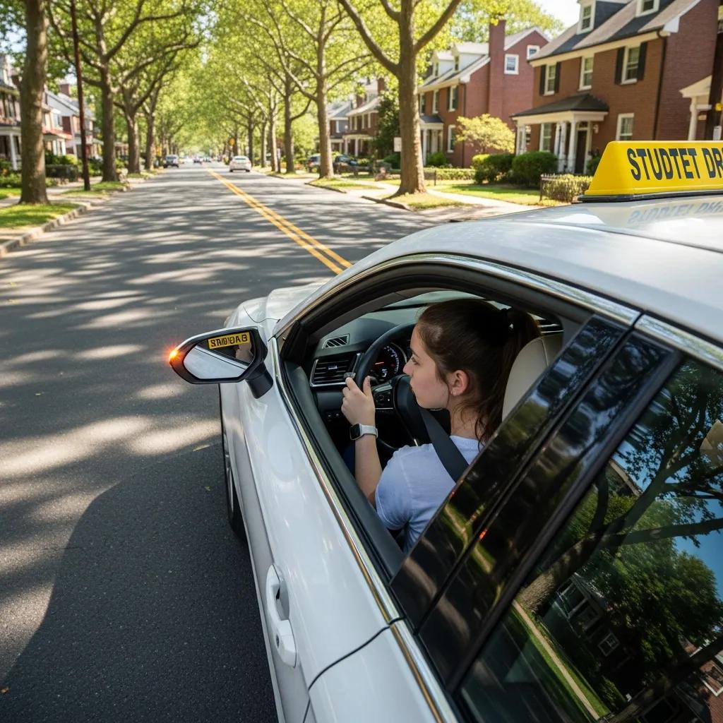 Driver practicing core skills on a quiet Yonkers street to prepare for a driving test