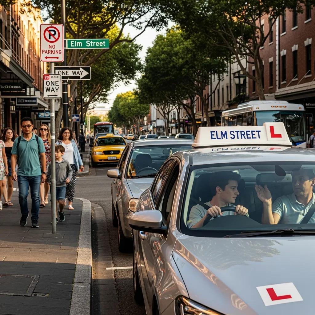Learner practicing parallel parking in an urban setting