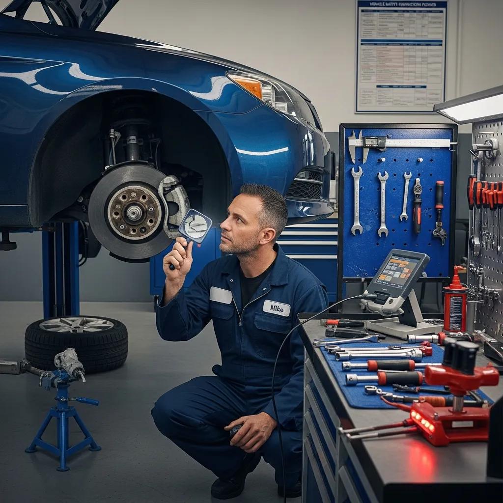 Mechanic inspecting lights and brakes