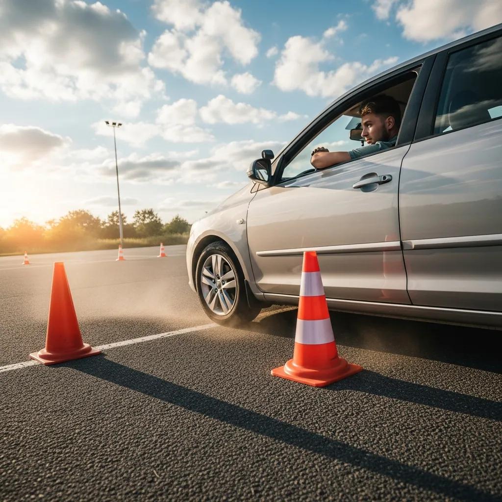Driver practicing parallel parking ahead of a DMV road test