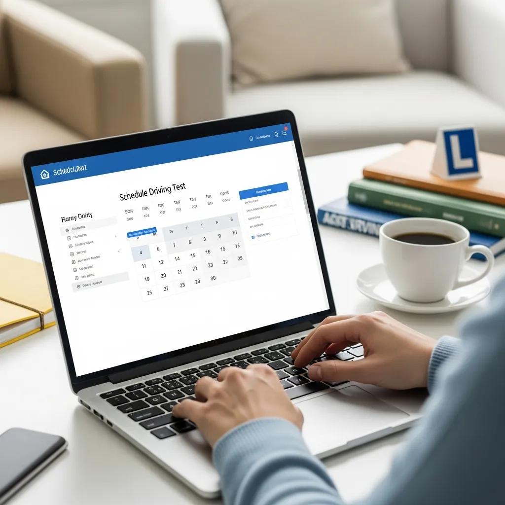 Person booking a NY road test on a laptop