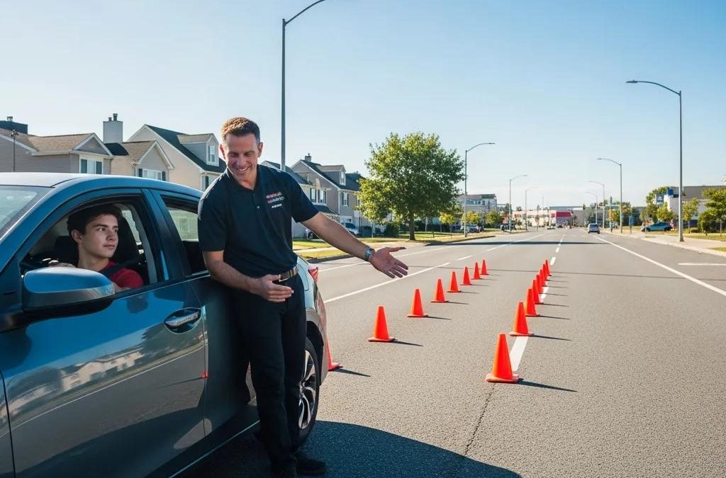 Young driver practicing driving skills in Staten Island with an instructor