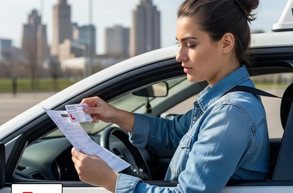 Young driver preparing for Buffalo NY road test with learner's permit and documents
