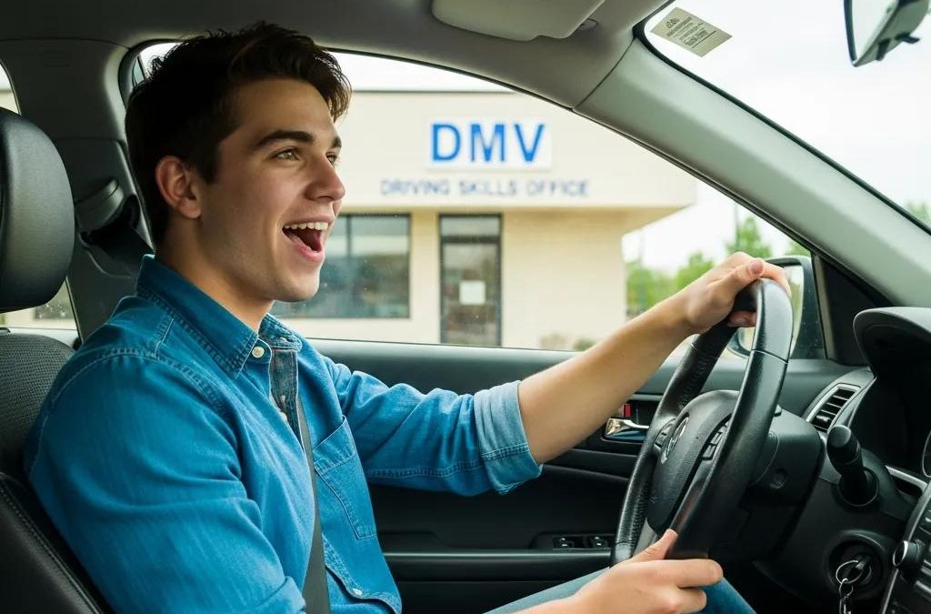 Young driver preparing for DMV road test appointment in New York