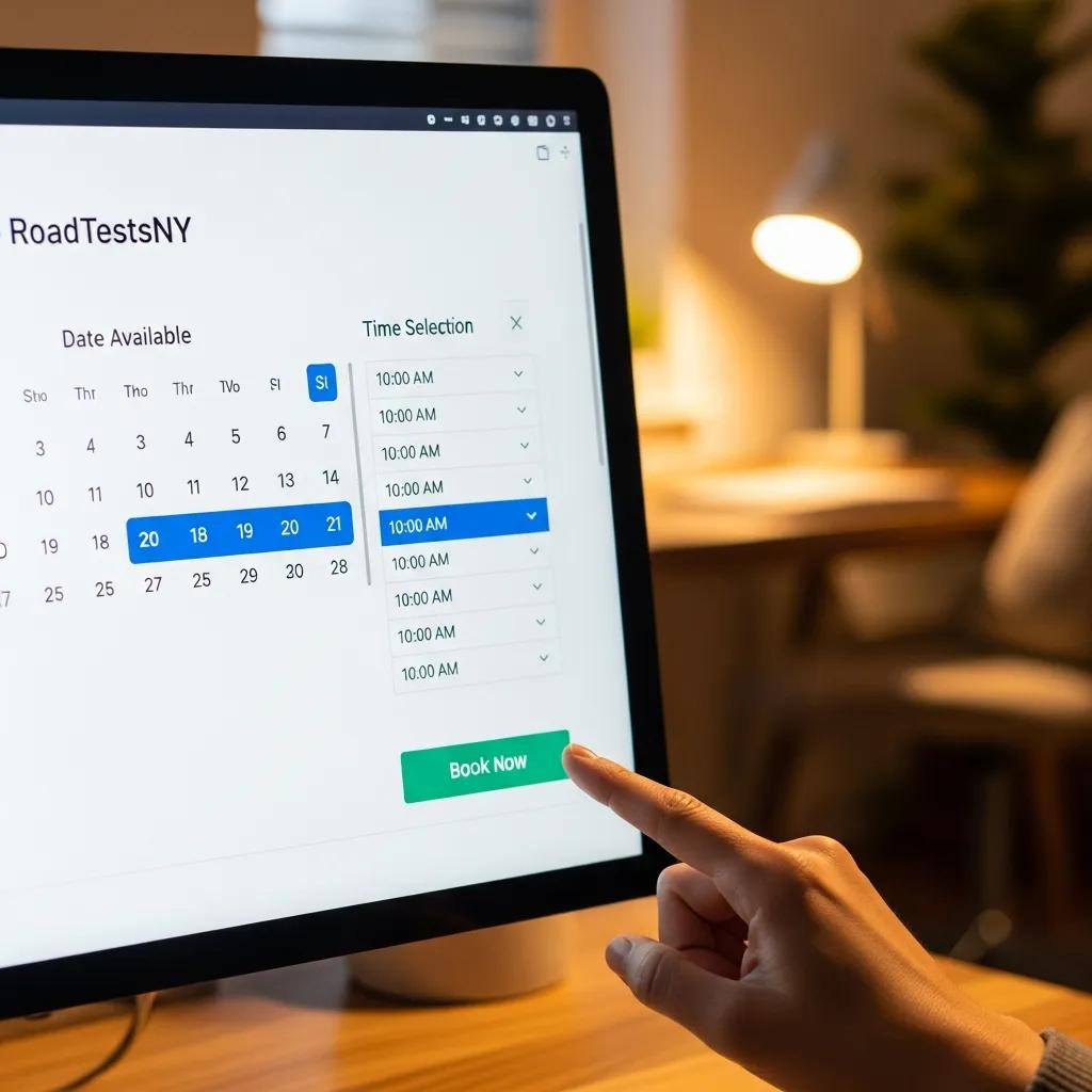 Close-up of RoadTestsNY booking platform for vehicle road test appointment