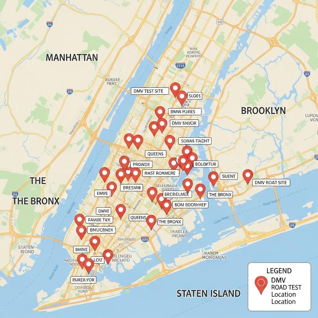 Map of New York highlighting DMV road test locations for easy reference